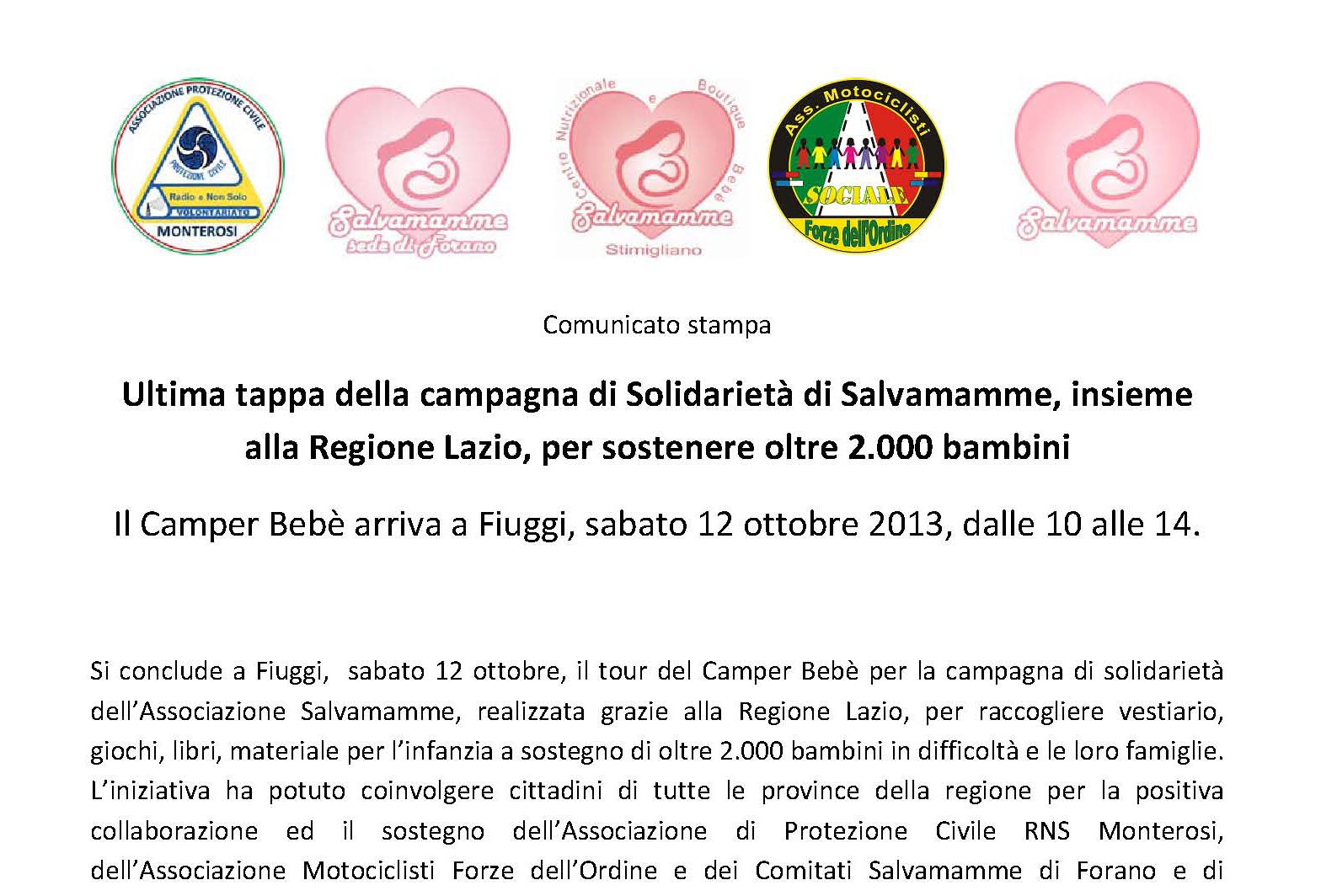 Fiuggi 12 ottobre – Ultima tappa campagna di solidarietà