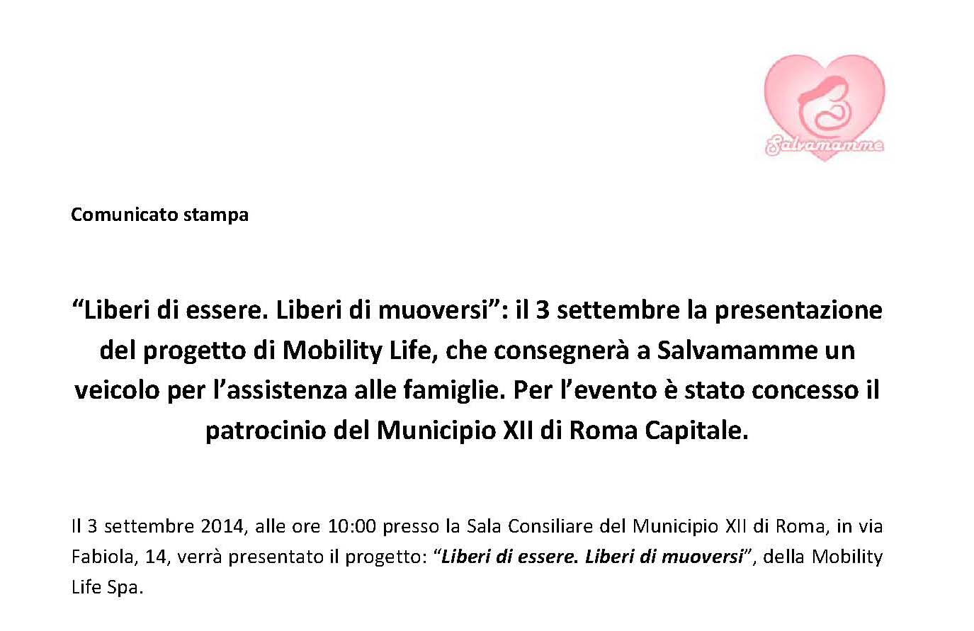 3 settembre ore 10: presentazione progetto “Liberi di essere. Liberi di muoversi”