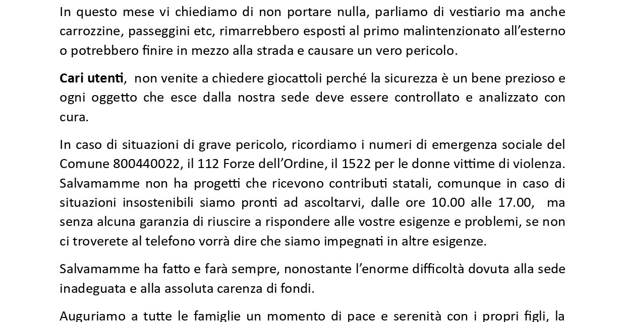 Ordine di servizio del mese di agosto per le famiglie donatrici e per le famiglie utenti!